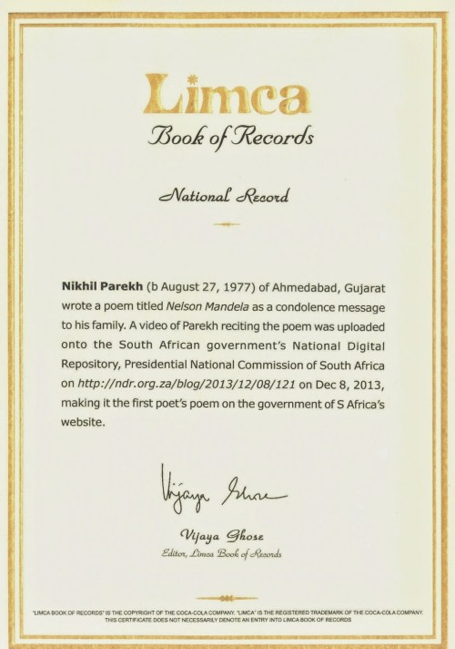 ninth National record in Poetry with Limca Book of Records India .